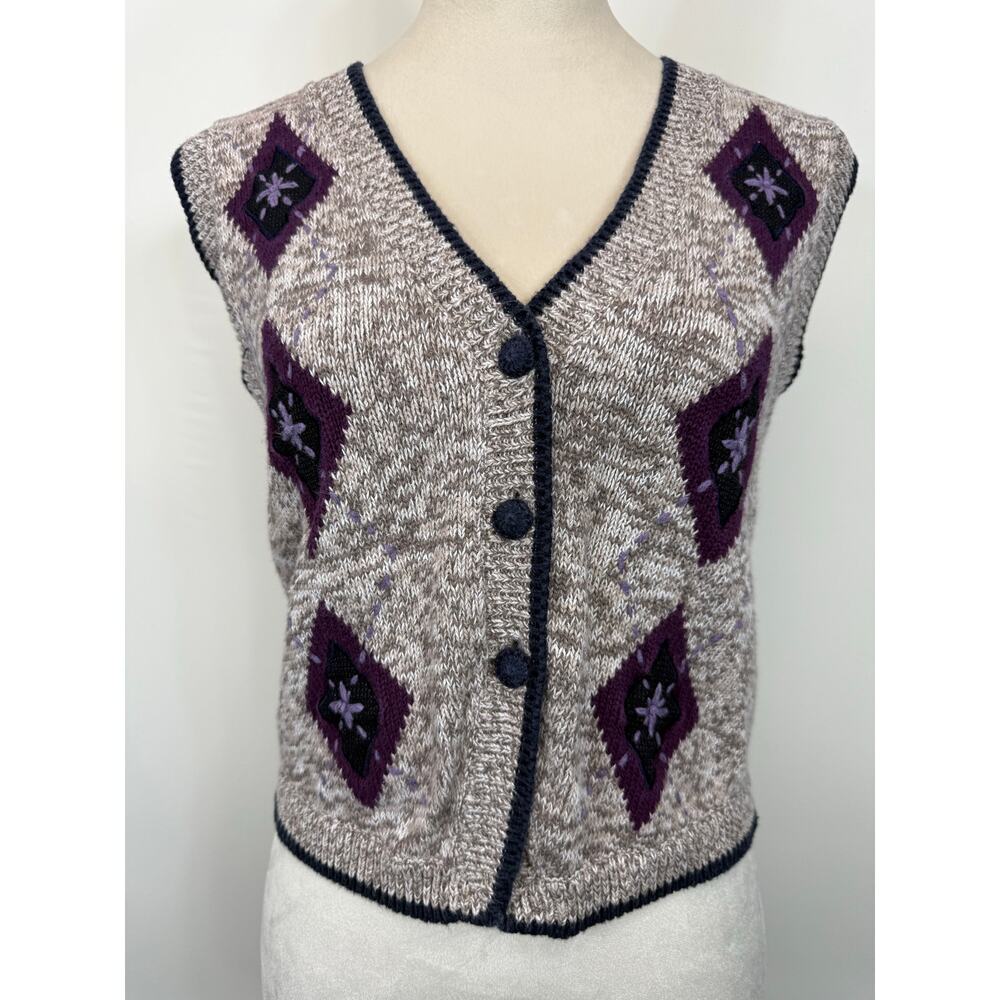 Vintage Christopher & Banks Embroidered Knit Vest Sz Small Granny Boho Lagenlook